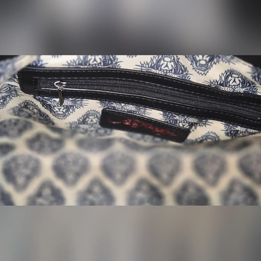 Ed Hardy Satchel Bag In Cheetah with Floral Skull Design, NWT - Picture 7 of 8